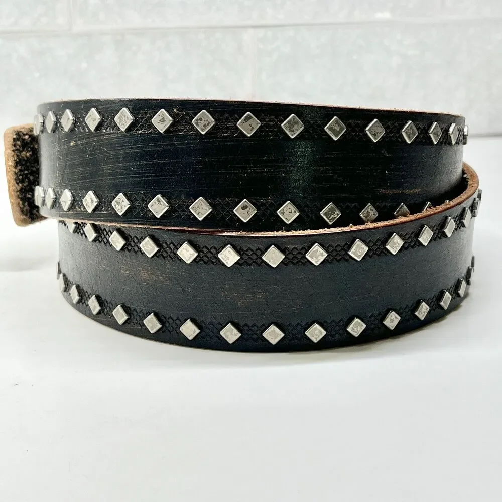 Vtg Calvin Klein Studded Brown Leather Distressed Womens Belt Size M L 34-38